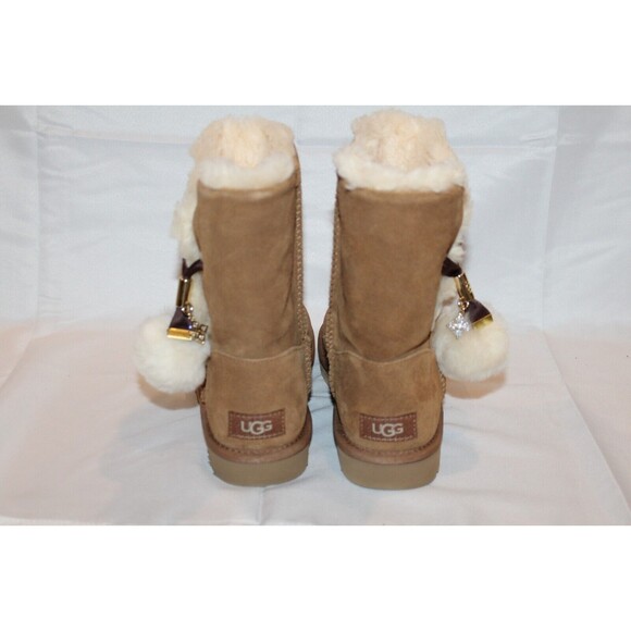 UGG IRINA STAR CHARM CHESTNUT TOSCANA POM POM BOOTS NIB - Picture 6 of 8